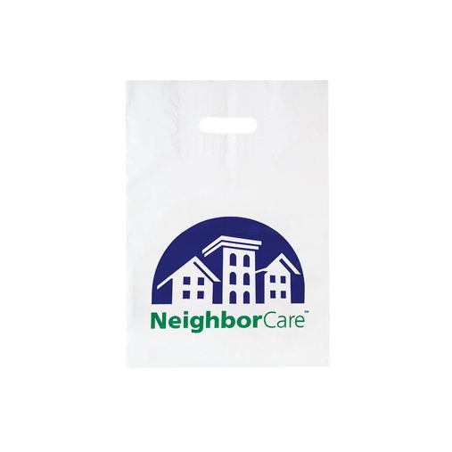 Custom Printed Patch Handle Reinforced Die Cut Plastic Bag (12"x16"x4") - Flexo Ink - 12PH1216-FI